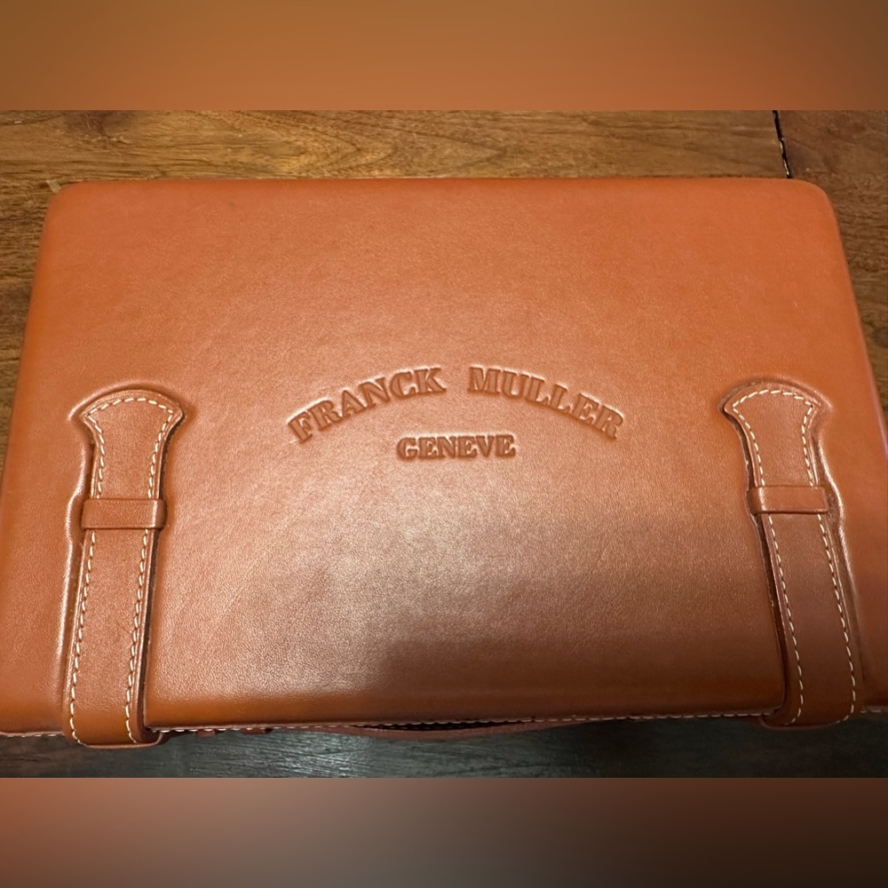 Beautiful Havana Colored Franck Muller Casablanca Leather Box with Tan suede.
